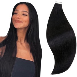RUNATURE Tape Hair Extensions, Real Hair, 12-24 Inch, Solid Colour, Invisible Visco Tape On, Smooth Straight Hair Extensions, 40 g, 20 Pieces, 2.0 g Per Piece