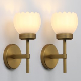 JIMUBEAM Vintage Wall Sconces Set of Two, Hardwired Sconces Wall Decor Set of 2 with White Tulip Glass Shade, Bathroom Vanity Lights Wall Mounted Lamps for Corridor Living Room