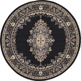 Unique Loom Reza Collection Traditional Persian Style Area Rug, 8' 0" x 8' 0", Black/Beige