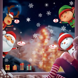 Greymond Christmas Snowflake Window Stickers, Static Window Clings, PVC Xmas Decals Decorations, for Christmas Window Display, Home Decor, Party Decor. (Santa Claus)