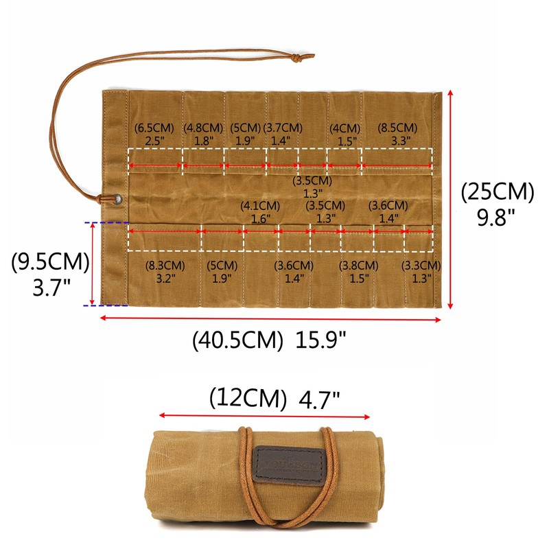 Tourbon Portable Small Tool Bag Canvas Roll Up Knife Tools