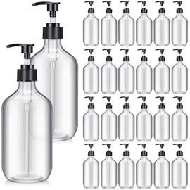 Tessco for You 24 Pcs Clear Soap Dispenser Empty Plastic Pump Bottles Refillable Shampoo Container for Hand Sanitizer Soap Lotion Body Wash Conditioner Bathroom Kitchen Travel, 16.9oz