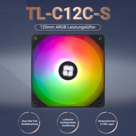 Thermalright TL-C12C-S CPU Fan 120 mm ARGB Case Cooler Fan, 4-Pin PWM Quiet Computer Fan with S-FDB Bearing Included, Up to 1550RPM Fan
