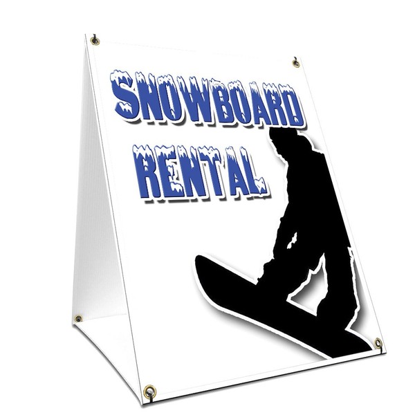 A-Frame Sidewalk Snowboard Rental Sign with Graphics On Each Side