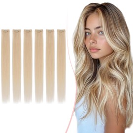 S-noilite Clip in Human Hair Extension Highlight Platinum Blonde 10 Inch Colored Hair Extensions Clip in for Women Kids Girls Straight Real Human Hair 6 Pieces/Pack