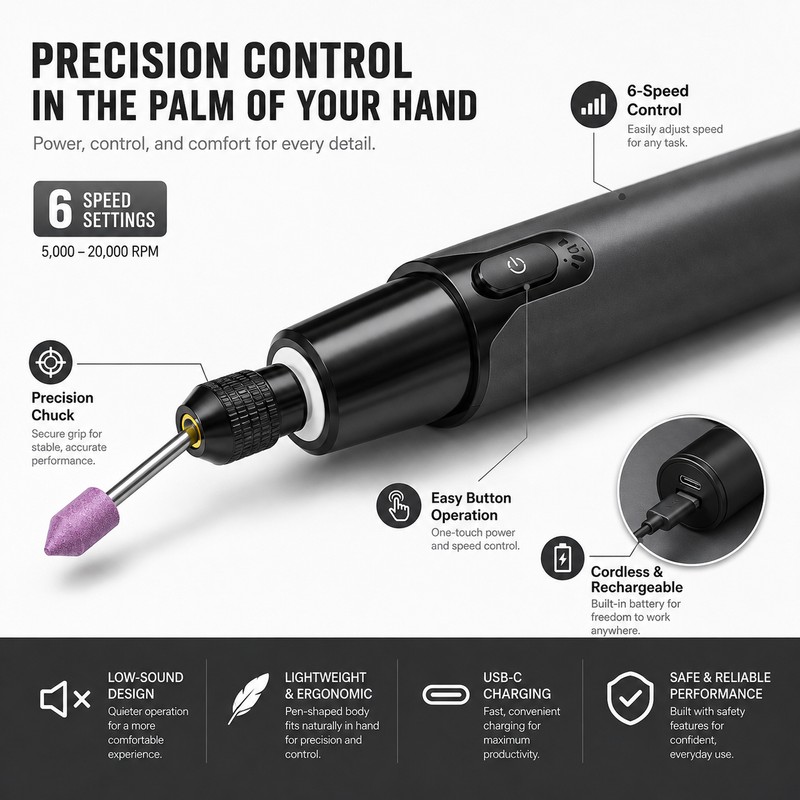 Cordless Rotary Tool Kit for DIY Crafts – 6-Speed Rechargeable