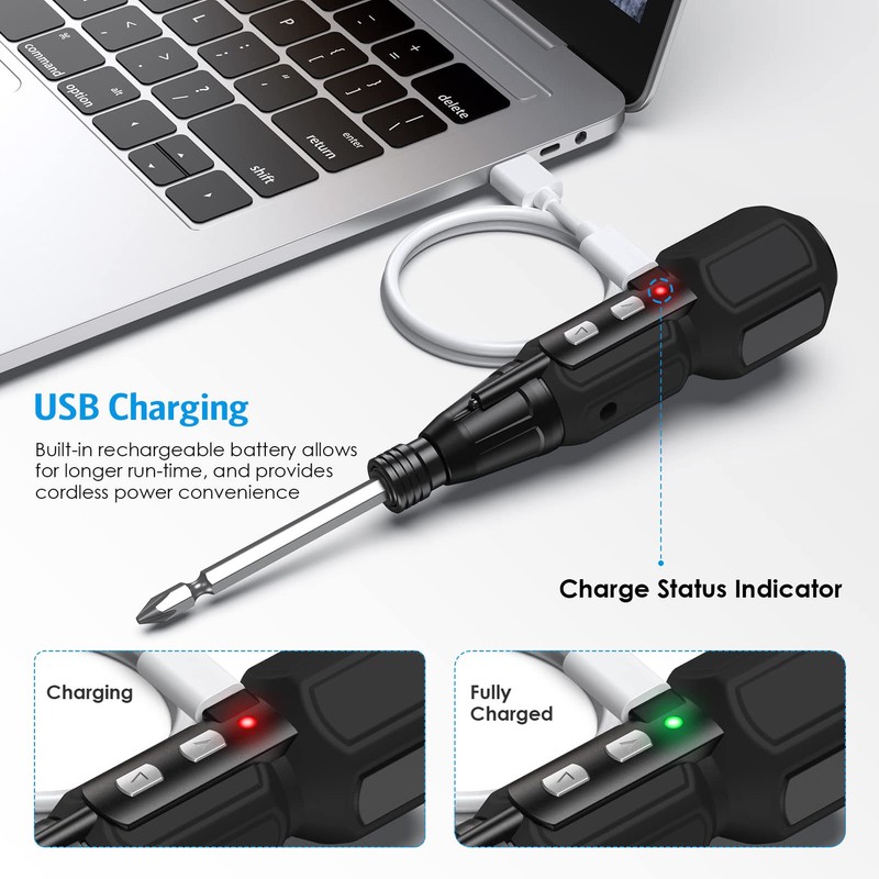 Cordless Electric Screwdriver with LED Light Alloy Steel 900mAh USB
