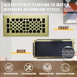 Jatohome Floor Vents Registers Adjustable Grates 4x12 Inch Air Vent Easy Adjust Brushed Gold Color Air Supply Lever Grilles Floor Register Heavy Duty Walkable Steel