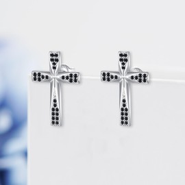 Cross Stud Earrings S925 Sterling Silver Black Cross Earrings Christian Jewelry Gifts for Women