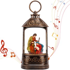 Christmas Snow Globe Lantern, Glitter Lighted Jesus Christ Nativity Snow Globe with Music,Musical Christmas Decorations USB and Battery Operated, Christmas Decor