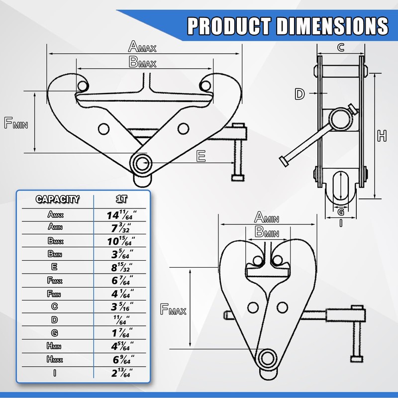 FITHOIST Beam Clamp with Oval Ring | 1 Ton Load