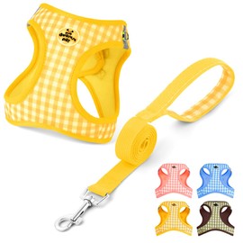 OFFCUP Dog Harness and Leash Set, Soft Mesh Reflective Breathable Dog Harness, No Pull Adjustable Easy Walk Lightweight Puppy Cat Vest Harnesses for Small Dogs Cats Puppies (Yellow, S)