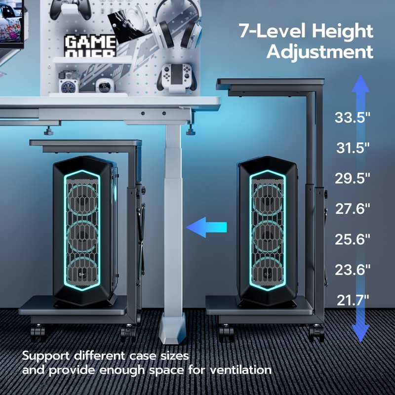ARES WING Height Adjustable Computer Tower Stand, 2-Tier PC Tower