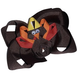 Thanksgiving Turkey Ribbon Boutique Hair Bow with Tails 5"