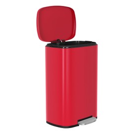 Lynkloft Stainless Steel Trash Can 50 L/13 Gallon Garbage Can for Kitchen Hands Free Step On Tash Bins, Removable Inner Bucket and Soft Close Lid, Red
