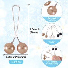 Joez Wonderful 12pcs Hijab Pins for Women, Cute Scarf Clip Hijab Pins Pearl Brooch Pins, Headscarf Shawl Scarf Muslim Hijab Scarf Clips Safety Pins Decorative Boutonniere (3 Colors)