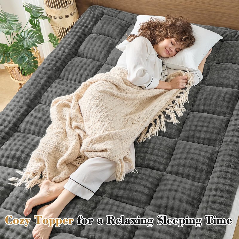 Cymula Queen Mattress Topper Fleece Bubble Pillow Top Mattress Pad