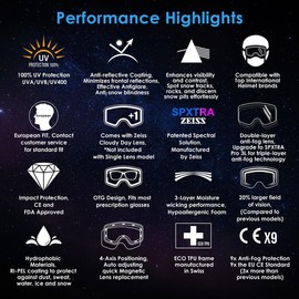 Powster Ski Goggles Snow OTG Snowboard Goggles Magnetic Interchangeable Lens Frameless UV Protection Anti-fog mobile Skating PSBlackBlackFlorE