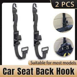 AIMALL 2pcs Car Seat Back Hooks with Adjustable Straps, Double Hooks for Umbrella, Handbag, Grocery Bags, and Trunk Organisation, Universal Fit, Holds Up to 6kg