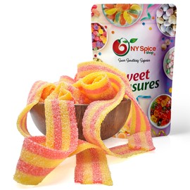 NY Spice Shop Strawberry Sour Belts - 1 Pound Strawberry Sour Strips - Strawberry Tart Gummies Sour Strips - Sour Strips Strawberry Flavored Gummy Strawberry Candy - Chewy Fruit Strip Sour Rope Candy Ribbons