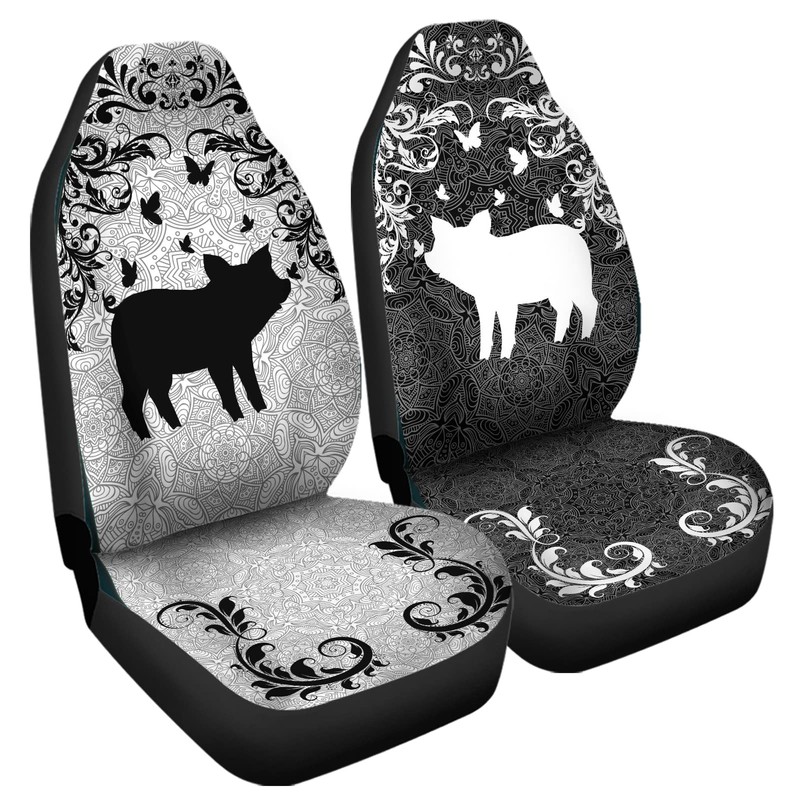 Bulopur Black & White Pigs Flowers Print Automotive Seat Cover,