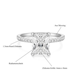 Titaniumcentral 4CT Women Engagement Ring Radiant Cut Cubic Zirconia Promise Wedding Band for Her (Silver,Size Z)