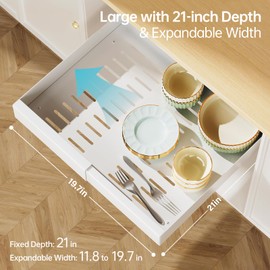 Delamu Pull Out Cabinet Organizer, 21" Deep Pull Out Drawers for Cabinets, Expandable Slide Out Drawers for Kitchen, Cabinets, Bathroom, Pantry Storage