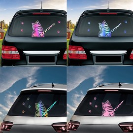 Dreothy Cat Wiper Decal,Car Stickers and Decals Funny Cat Moving Tail Stickers Waterproof Windshield Wiper Stickers Car Window Wiper Decals Tags for Rear Wipers (Holographic Rainbow Blue)