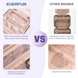 Everfun Hanging Travel Toiletry Bag for Women Traveling With Leakproof Compartment Makeup Cosmetic Organizer Dopp Kit Travel Accessories Essentials Must Have
