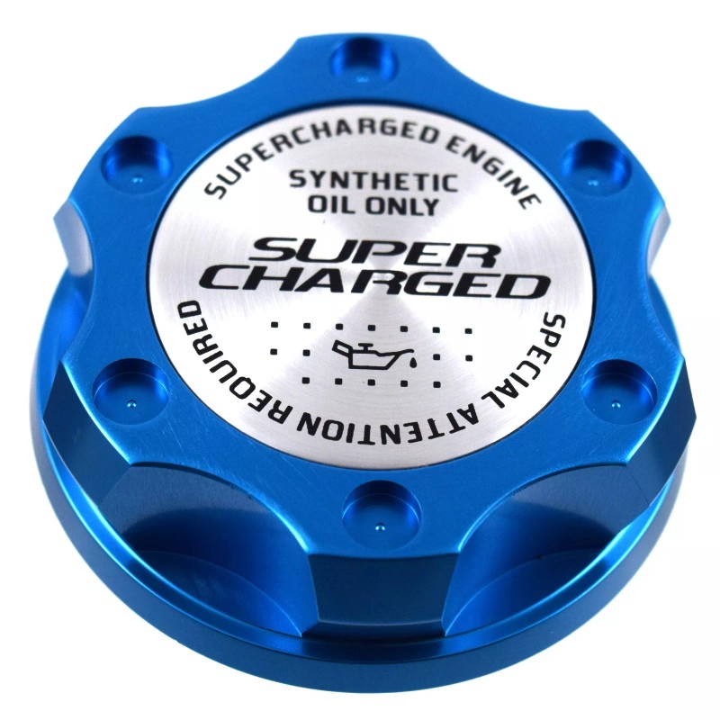 Unbranded Blue Oil Filler Cap With Super Charged Emblem For