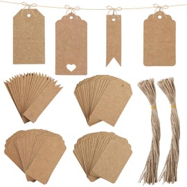 Simpeak 120 PCS Etiquetas De Regalo De Papel Kraft Set+120 PCS Cordel De Yute, Decoración Para Manualidades Y Fiesta, Tarjetas De Recuerdo De Boda