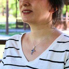 Sterling Silver Black Cross Pendant - Handmade Natural Jet Stone Cross for Women Men - Chain Not Included