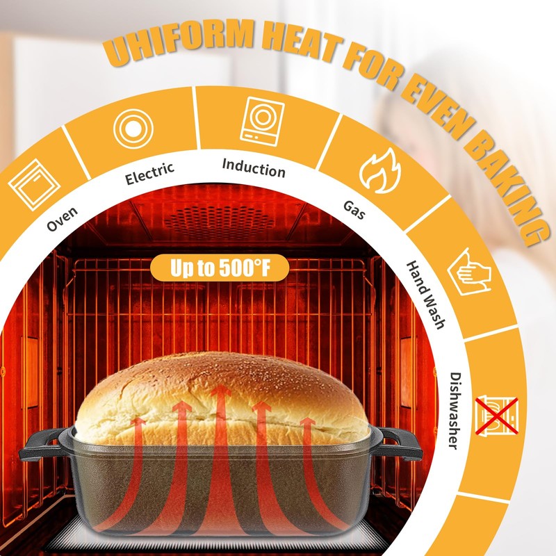 COWORM 10x5 Cast Iron Loaf Pan with Lid - 2