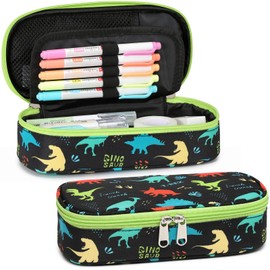 Bagseri Pencil Case for Boys - Large Capacity Cute Pencil Case for Kids Pencil Pouch Organizer for Student School Office Supplies, Pencil Case Only (Black Green, Dinosaur)