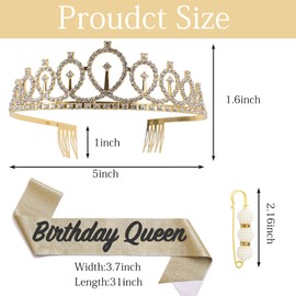 POPOYU Fabulous Birthday Crown Sash Set, Black Tiara Crown, Birthday Crown for Birthday Decoration, Princess Crowns, Hair Accessories for Women, Birthday Gift, Party Accessories, Rhinestone