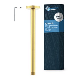 HammerHead Showers All Metal 12 Inch Ceiling Mount Shower Arm and Flange with Set Screw, Extra Long Straight Shower Arm for Rain Shower Head, Ceiling-Mounted Rain Shower Arm, Brushed Gold