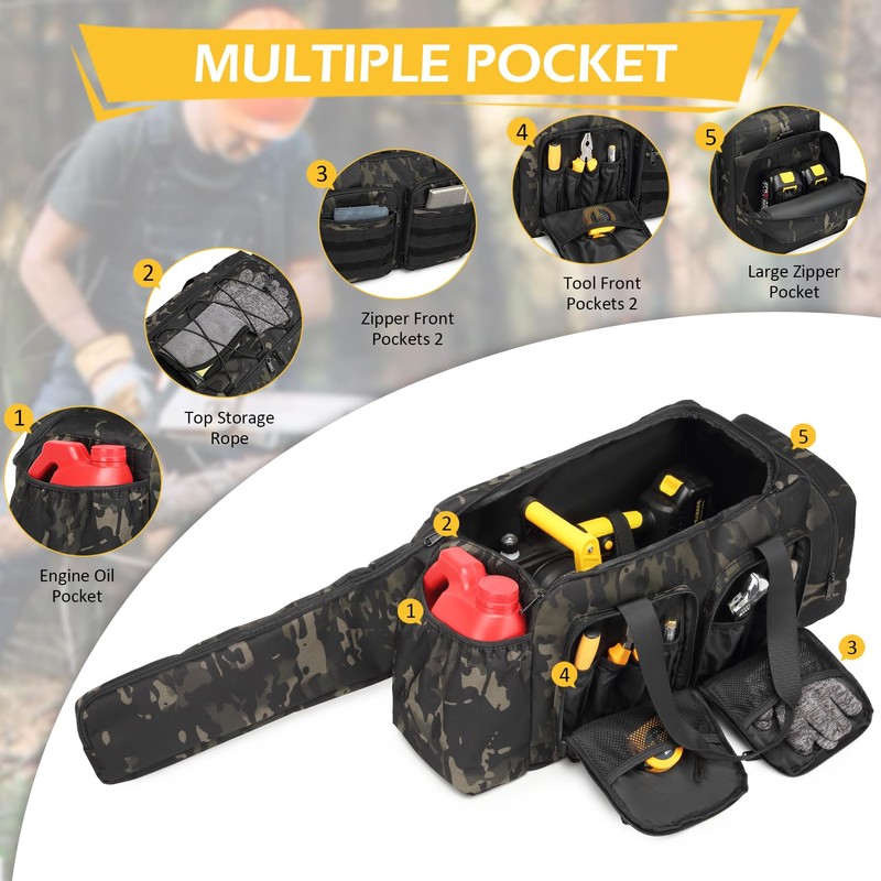 SLINRKE Chainsaw Carrying Case - Tactical Style Waterproof Storage Bag