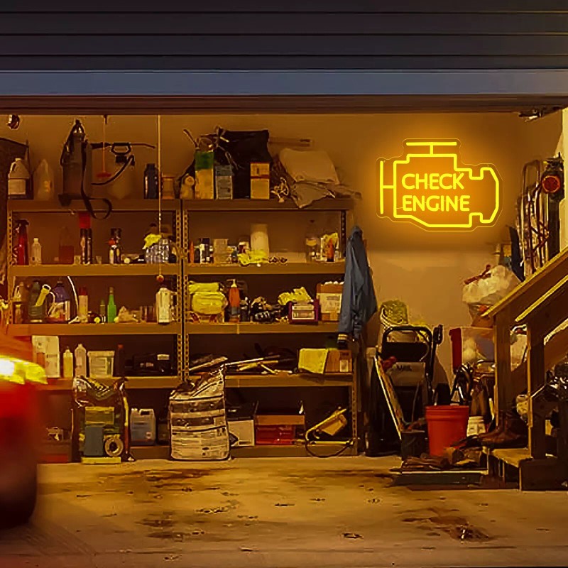 Check Engine Neon Light Sign, Garage LED Light Decor, Dimmable