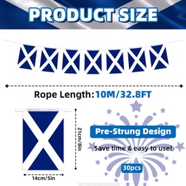 32.8 ft Scotland Flag Banner, 30 Pcs Mini Scottish Country String Flags, Blue White SC Bunting for Scottish National Day, Festivals, Parades, Home, Garden, Indoor, Outdoor Decorations