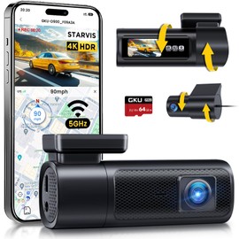 GKU 4K+2.5K Dash Cam Front and Rear, 5Ghz Wi-Fi & GPS, HDR, Dual Car Camera with 1.47” IPS Screen, Dashcam with 64GB SD Card, Starlight Night Vision, 24H Parking Mode, G-Sensor,Max 512GB