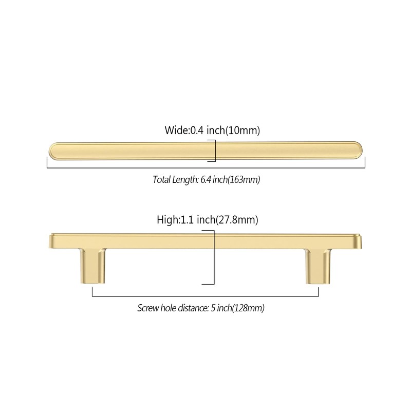 KNOKLOCK 10 Pack 5 Inch(128mm) Kitchen Cabinet Handles Brushed Gold