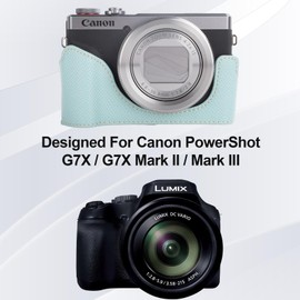 VOVMOEYA Protective Camera Case for Canon Powershot G7X series,fit for Canon PowerShot G7X Mark III/G7X Mark II/G7 X Half Case With Adjustable Shoulder Strap PU g7x mark iii accessories lightweight-BL