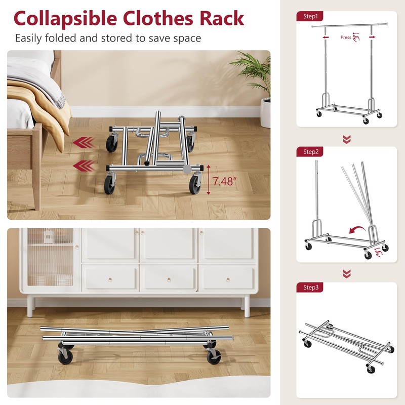 Tajsoon Heavy Duty Clothes Rack Foldable Garment Rack with Wheels