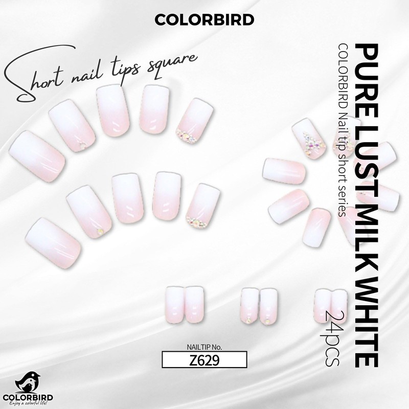 COLORBIRD Z629 Nail Tips, Short, 24 Pieces, White, Nail Tips,