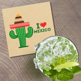 Unbranded I Love Mexico 4'' X 4'' Square Wooden Coaster