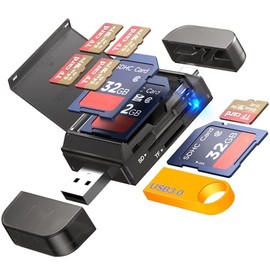 Adaptador lector de tarjetas SD/TF 6en1 con almacenamiento para tarjetas SD, puerto USB A y tipo C y ranuras USB 3.0 para tarjetas de memoria micro SD