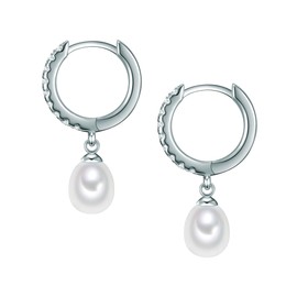 Valero Pearls Women's Creole Earrings Sterling Silver 925 Freshwater Cultured Pearls White - Earrings for Women with Freshwater Pearl, Sterling silver, zirconia, Cubic Zirconia