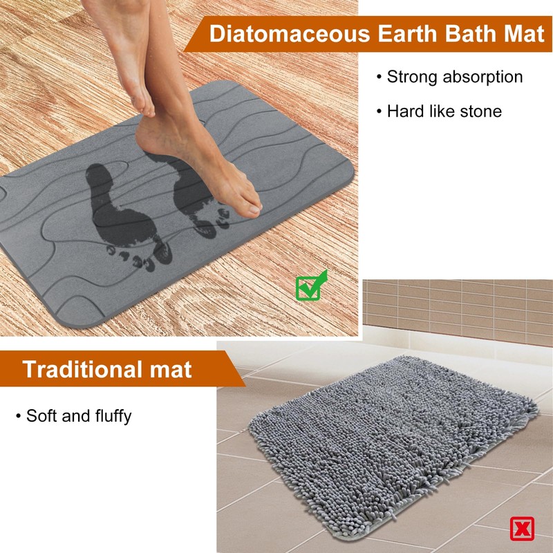 2 Pack Diatomaceous Earth Shower Mat, Stone Bath Mat, Nonslip