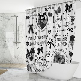 Mocsicka Black Bow Shower Curtain Y2K Bathroom Decor Modern Juicy Bathroom Accessories Cute Aesthetic Waterproof Frabic Bath Curtain with Hooks (Black, 71x71 inch)