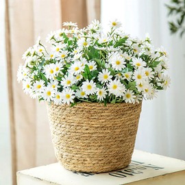 Gowwfud Artificial Daisy Flowers Fake Gerber Daisy Silk Flower Bouquets 2 Bundles Pastoral Style for Home Garden Window Wedding Indoor Outdoor Decoration (White)